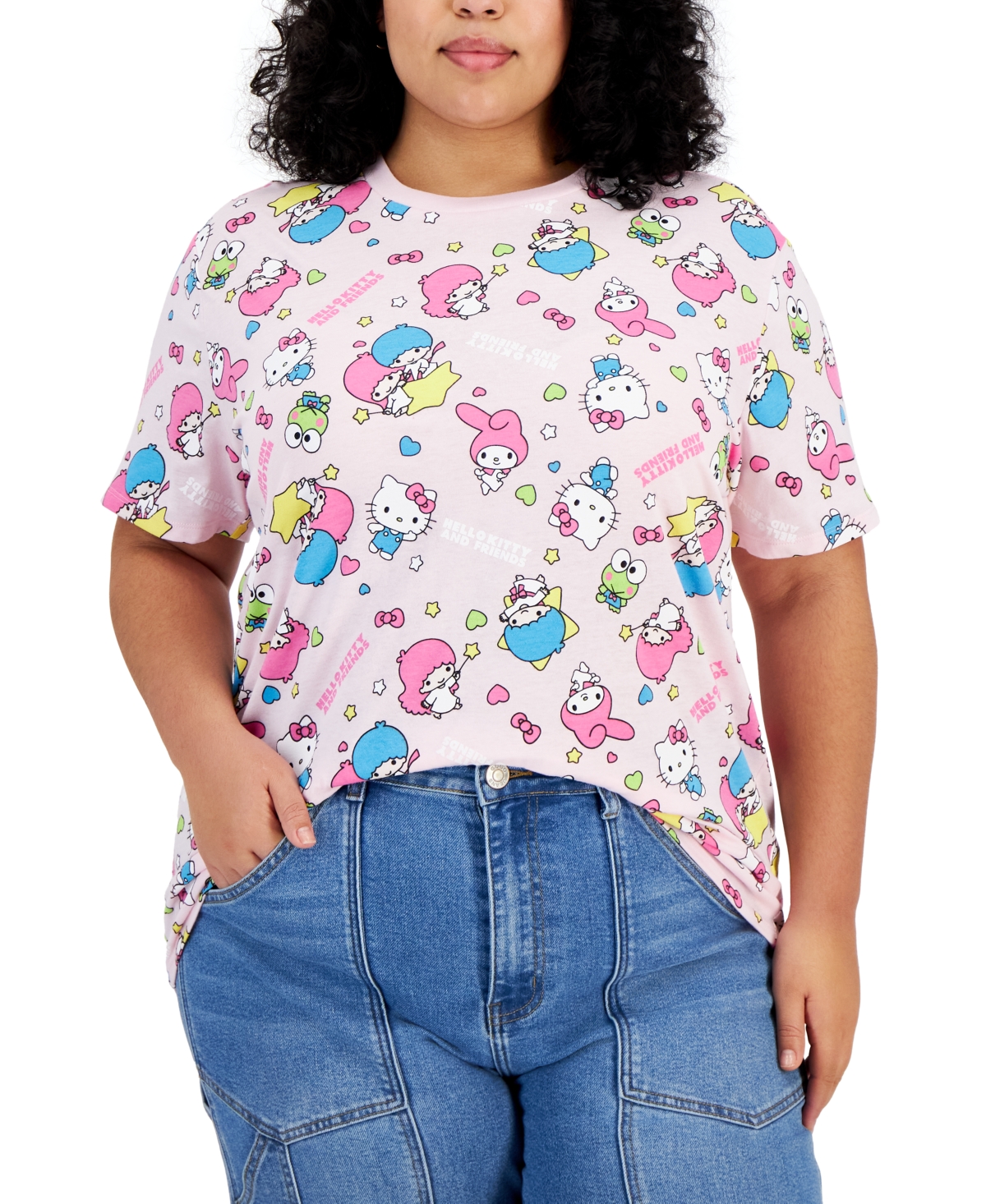 Trendy Plus Size Hello Kitty Allover Print T-Shirt - Pink A Boo