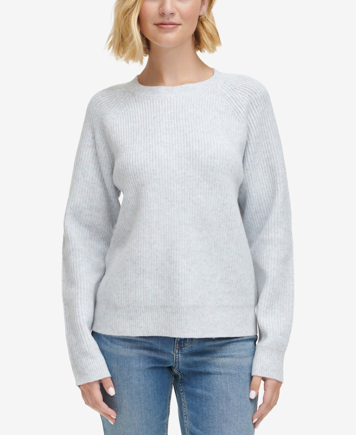 Shop Calvin Klein Jeans Est.1978 Women's Ribbed Raglan-sleeve Sweater In Powder Blue