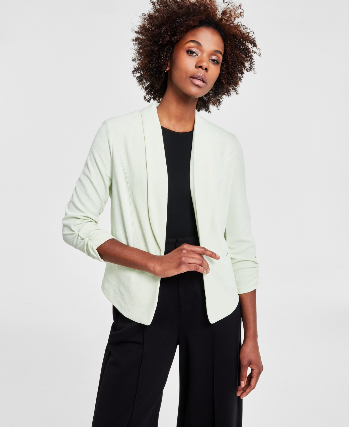 Petite 3/4-Sleeve Shawl-Collar Blazer, Created for Macy's - White Jade