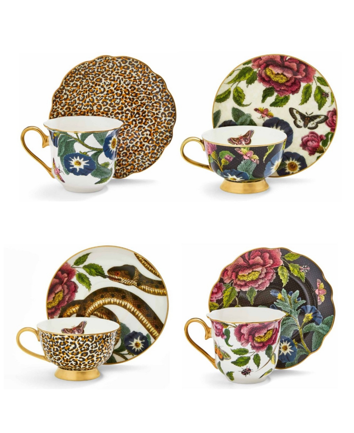 Creatures of Curiosity Set of 4 Teacups and Saucers - Assorted