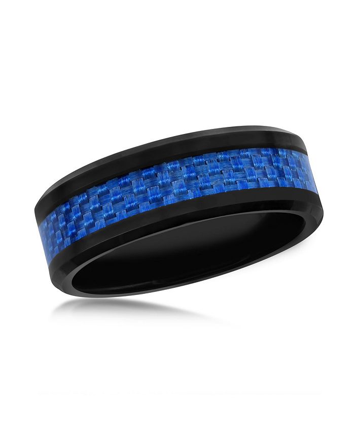 Black Tungsten Ring Blue Carbon Fiber