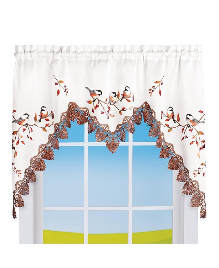Collections Etc Embroidered Chickadee Lace Border Swag Valance Macy's