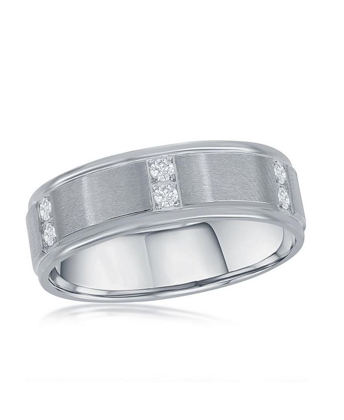 Metallo Stainless Steel Brushed and Polished CZ Ring Macy s
