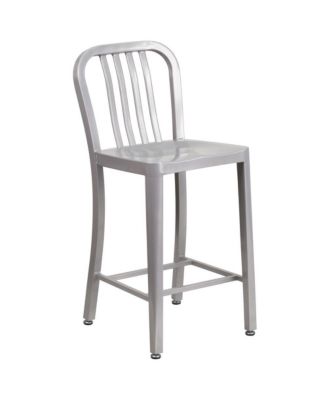 Santorini Galvanized Steel Indoor/Outdoor Counter Bar Stool With Slatted Back And Powder Coated Finish