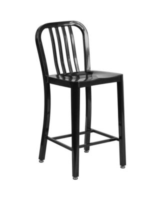 Santorini Galvanized Steel Indoor/Outdoor Counter Bar Stool With Slatted Back And Powder Coated Finish