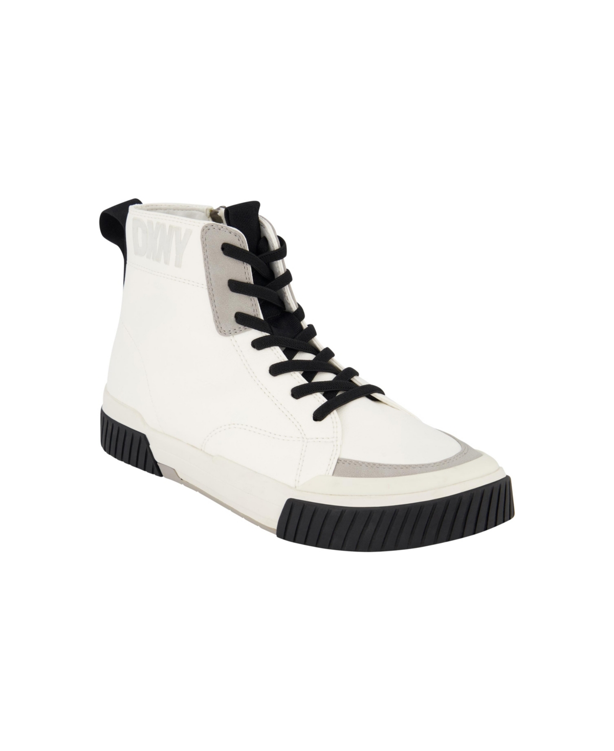 Dkny Men's Side Zip Hi Top Two Tone Branded Sole Logo Sneakers