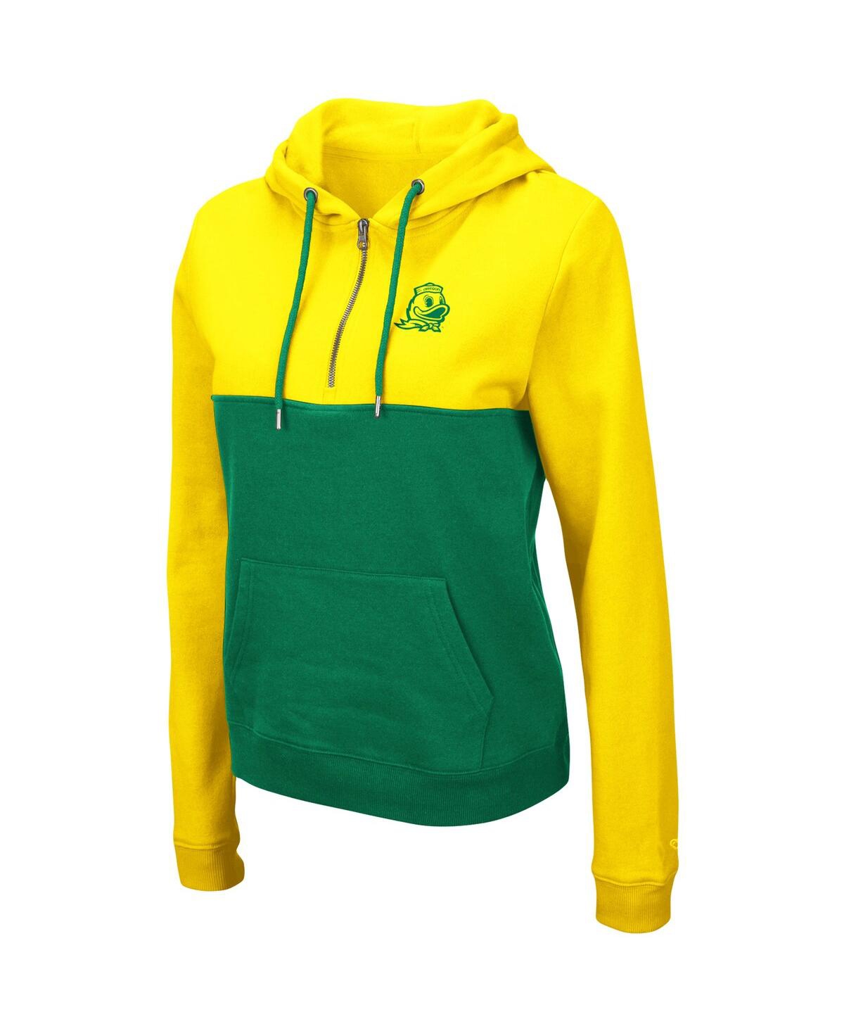 Colosseum Women's  Yellow, Green Oregon Ducks Aidan Lightweight Half-zip Hoodie In Yellow,green