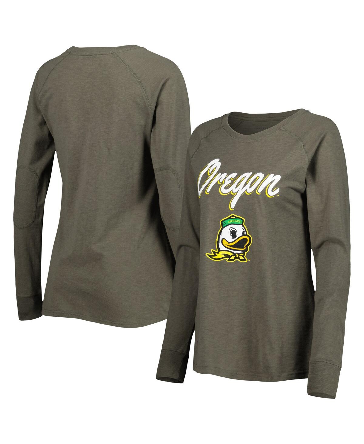 Women's Olive Oregon Ducks Payton Elbow Patch Slub Raglan Long Sleeve T-shirt - Olive