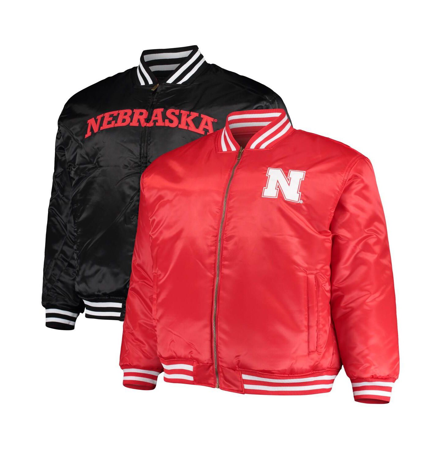 Мужская куртка Profile Scarlet, Black Nebraska Huskers Big and Tall Reversible Satin Full-Zip — фото 1