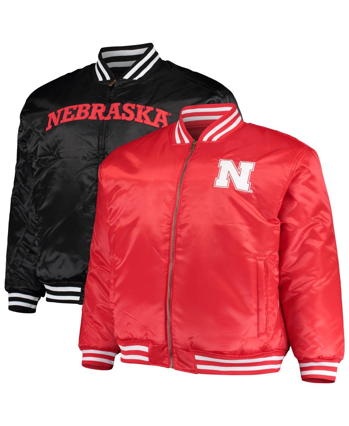 Shop Profile Men's Scarlet, Black Nebraska Huskers Big And Tall Reversible Satin Full-zip Jacket In Scarlet,black