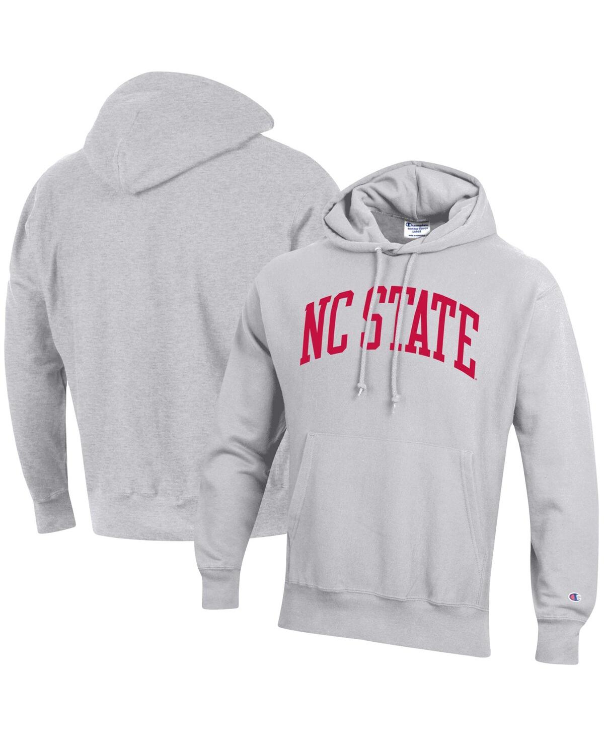 Shop Champion Men's  Heathered Gray Nc State Wolfpack Team Arch Reverse Weave Pullover Hoodie In Heather Gray