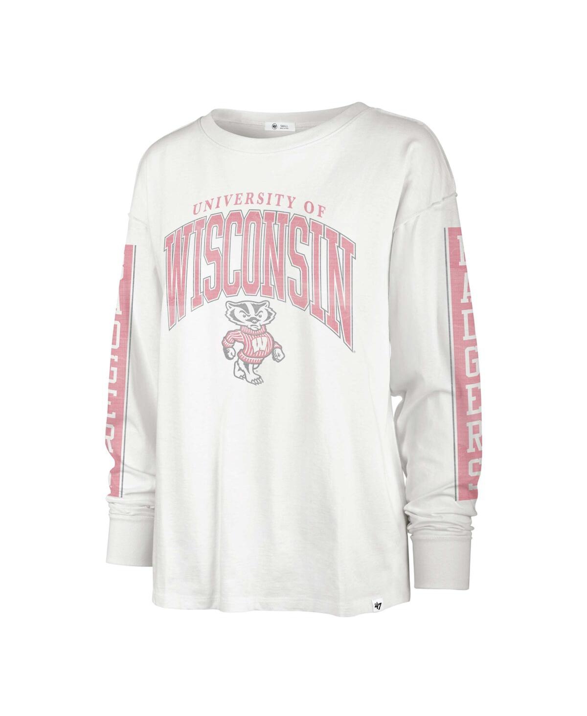 Shop 47 Brand Women's ' White Distressed Wisconsin Badgers Statement Soa 3-hit Long Sleeve T-shirt