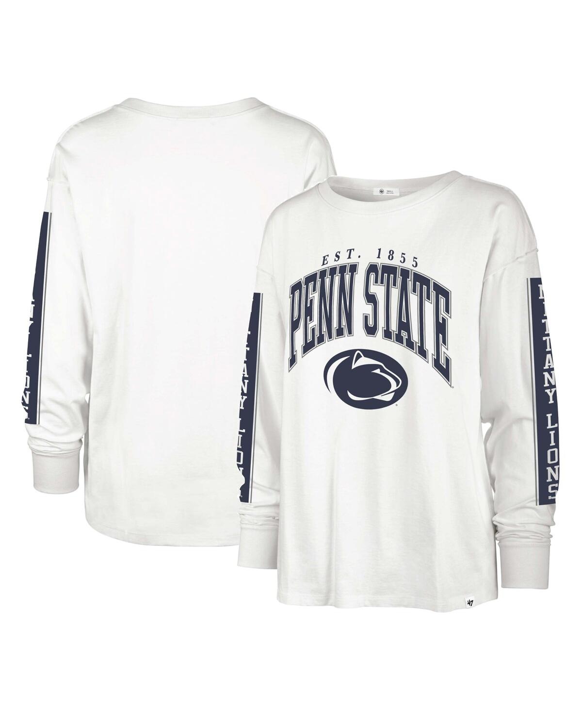 47 Brand Women's ' White Distressed Penn State Nittany Lions Statement Soa 3-hit Long Sleeve T-shirt