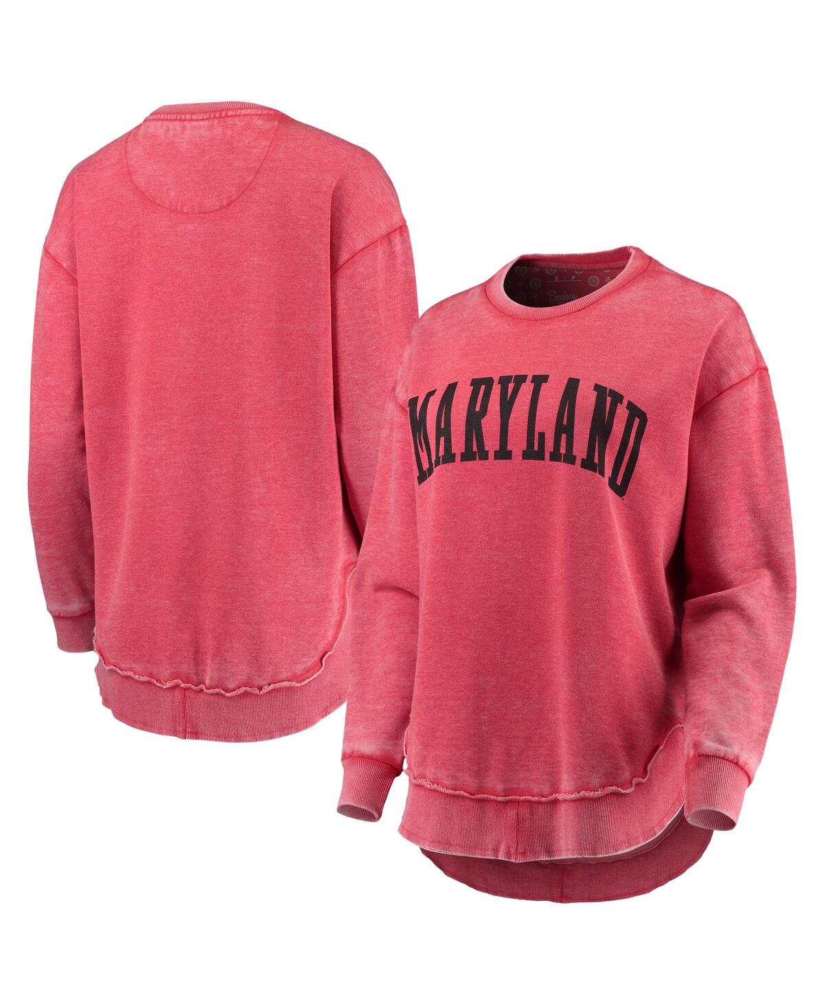 PRESSBOX WOMEN'S PRESSBOX RED DISTRESSED MARYLAND TERRAPINS VINTAGE-LIKE WASH PULLOVER SWEATSHIRT 