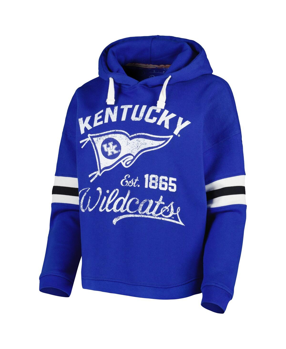 PRESSBOX WOMEN'S PRESSBOX ROYAL DISTRESSED KENTUCKY WILDCATS SUPER PENNANT PULLOVER HOODIE 