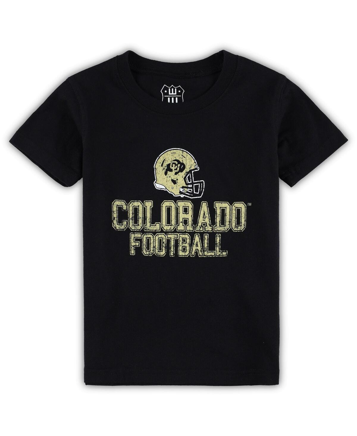 Wes & Willy Babies' Toddler Boys And Girls  Black Distressed Colorado Buffaloes Football Property T-shirt
