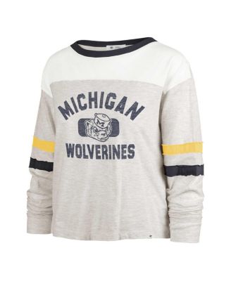 Women's Oatmeal Distressed Michigan Wolverines Vault All Class Lena Long Sleeve T-shirt