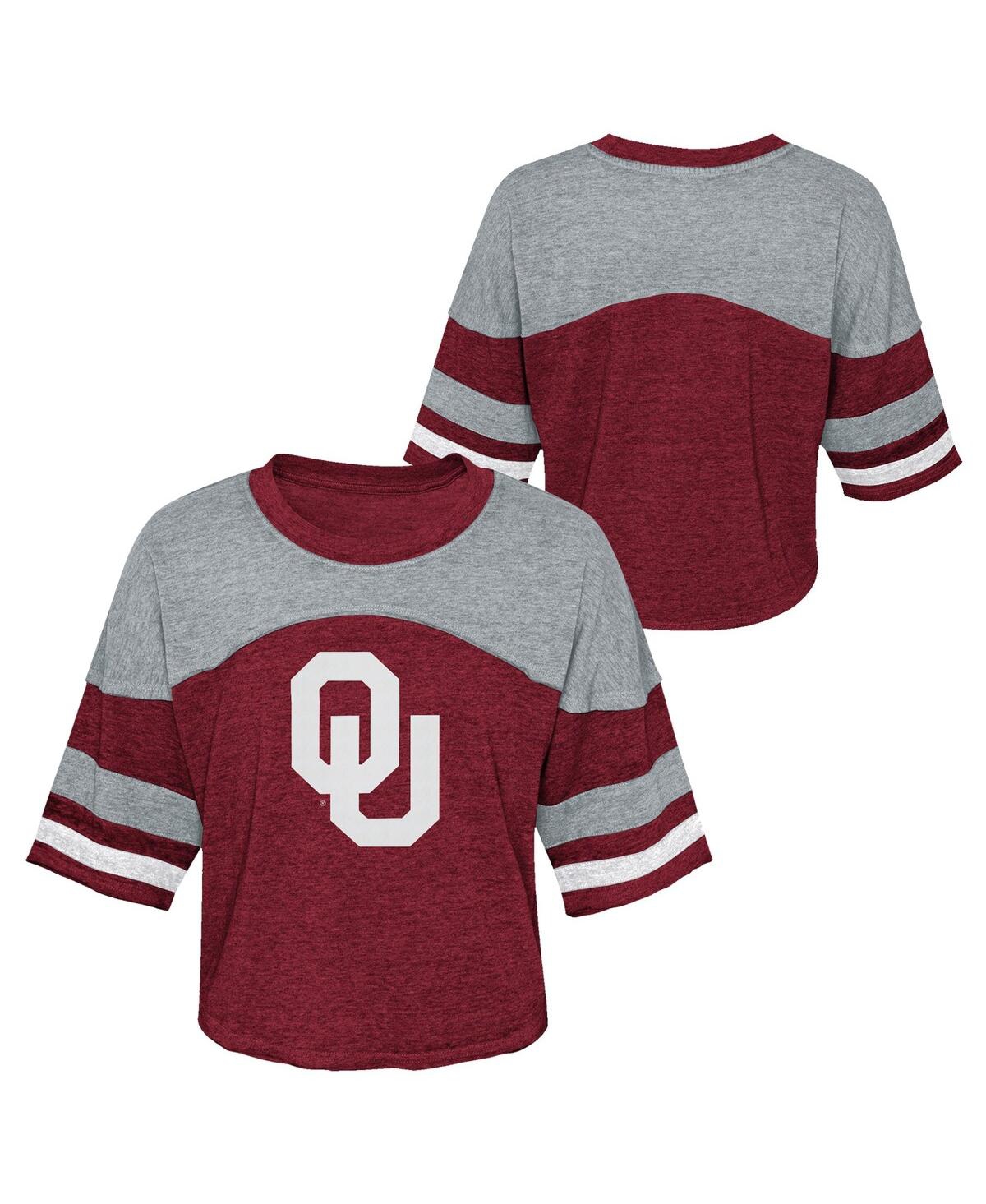 Shop Outerstuff Big Girls Crimson Distressed Oklahoma Sooners Sunday Friday Sleeve Stripe Jersey T-shirt