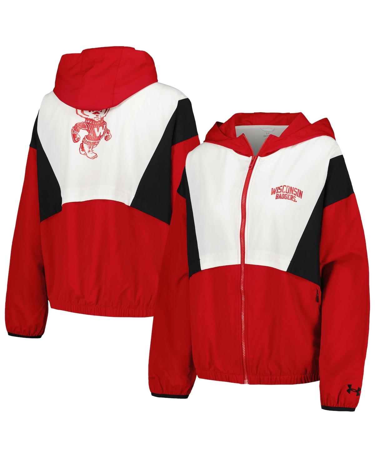 Shop Under Armour Women's  Red, White Wisconsin Badgers Game Day Full-zip Jacket In Red,white
