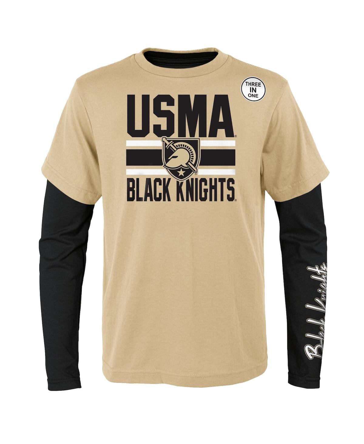 Outerstuff Preschool Boys And Girls Black, Gold Army Black Knights Fan Wave Short And Long Sleeve T-shirt Combo In Black,gold