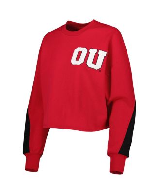 Women's Crimson Oklahoma Sooners Back To Reality Colorblock Pullover Sweatshirt