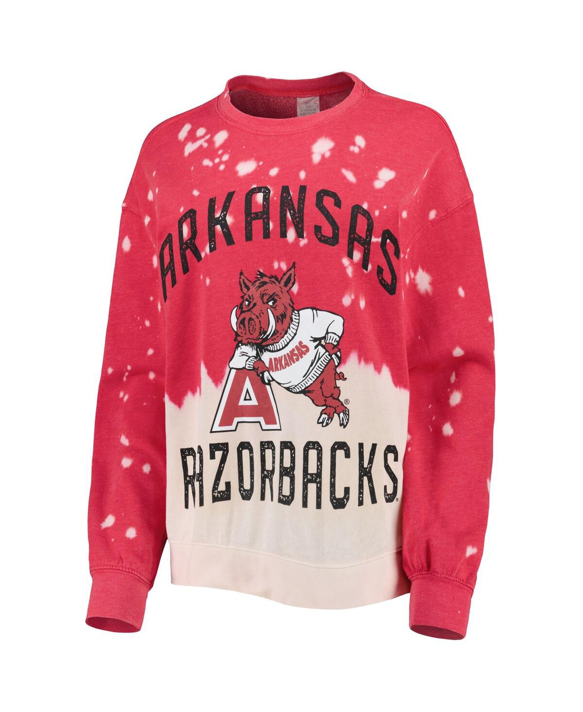 Women's Gameday CoutureDistressed Arkansas Razorbacks Twice As Nice Faded Dip-Dye Pullover Long Sleeve Top - Cardinal