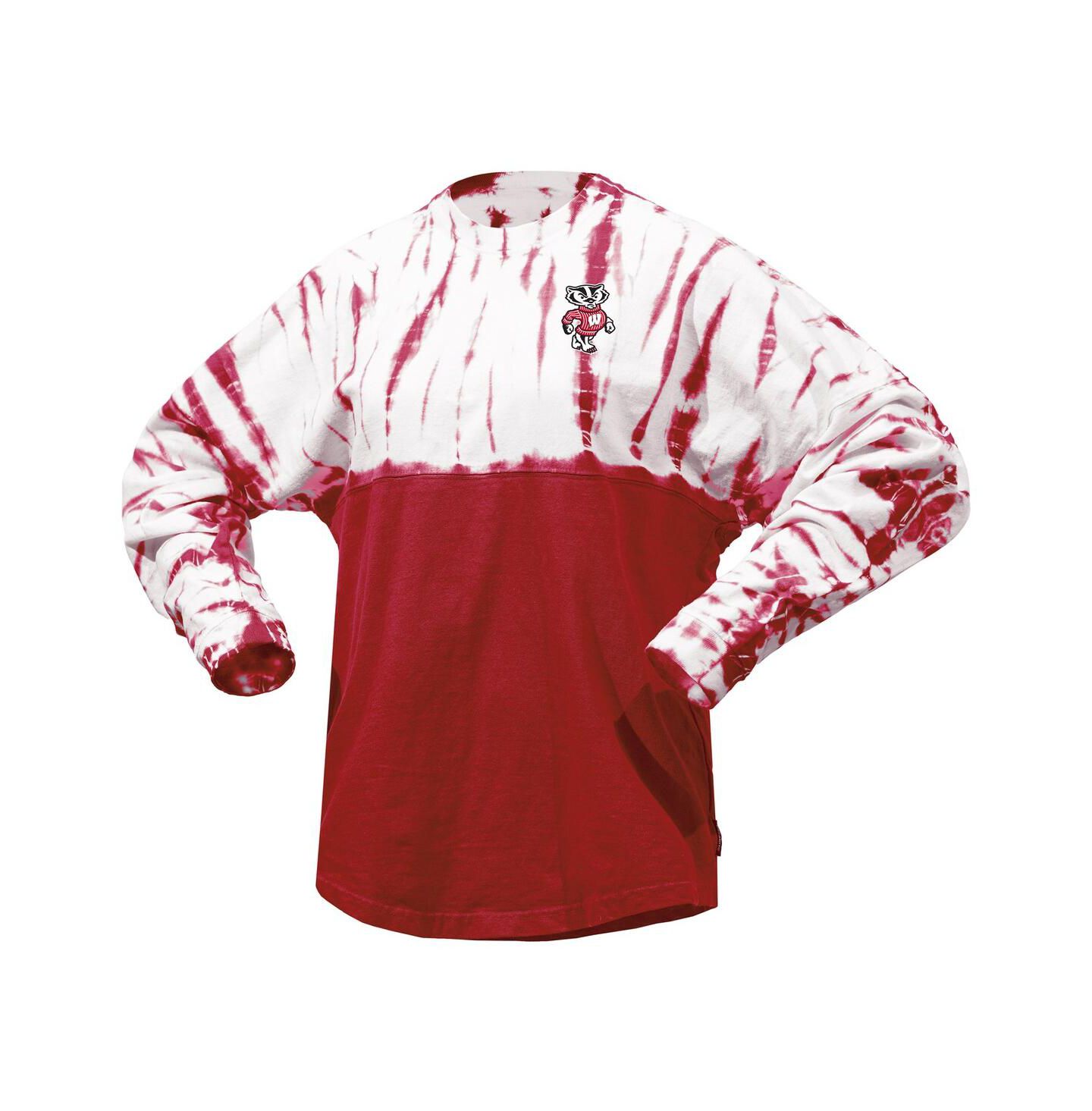 Женская футболка Spirit Jersey Red Wisconsin Badgers Tie-Dye Long Sleeve Jersey — фото 2