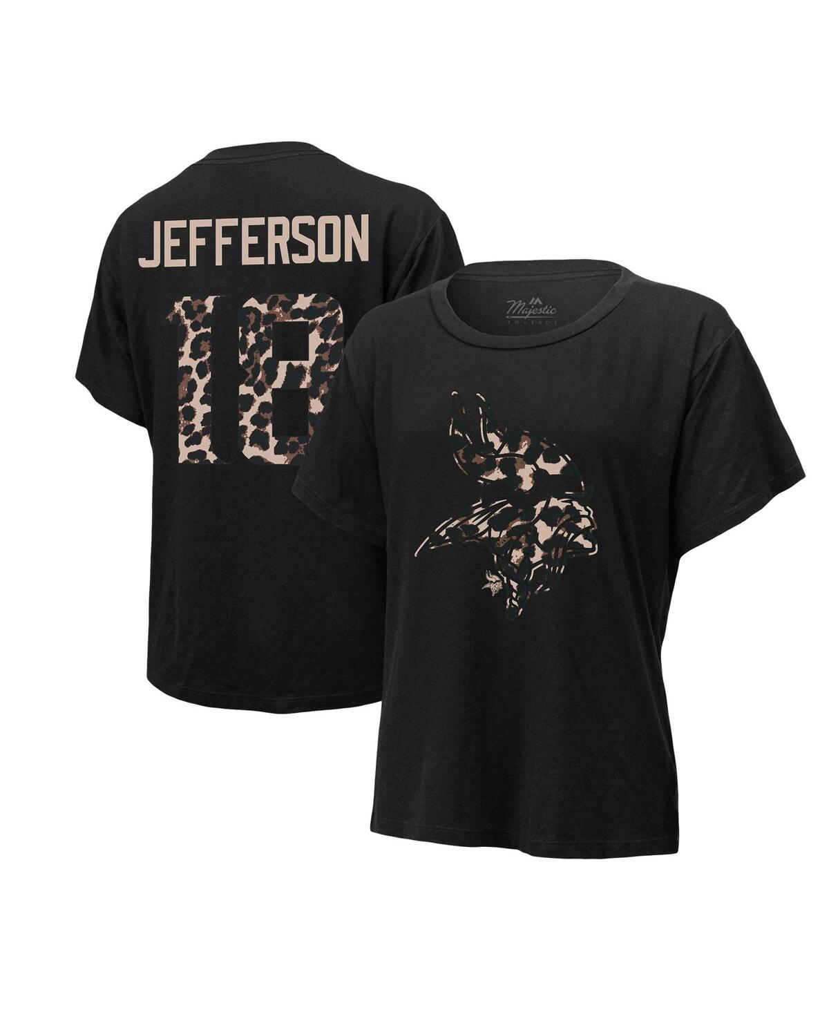 Shop Majestic Women's  Threads Justin Jefferson Black Minnesota Vikings Leopard Player Name And Number T-s