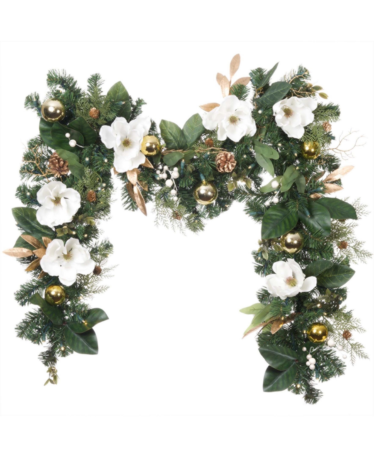 Company 9' Artificial Christmas Garland with Lights, White Gold-Tone Magnolia - Assorted