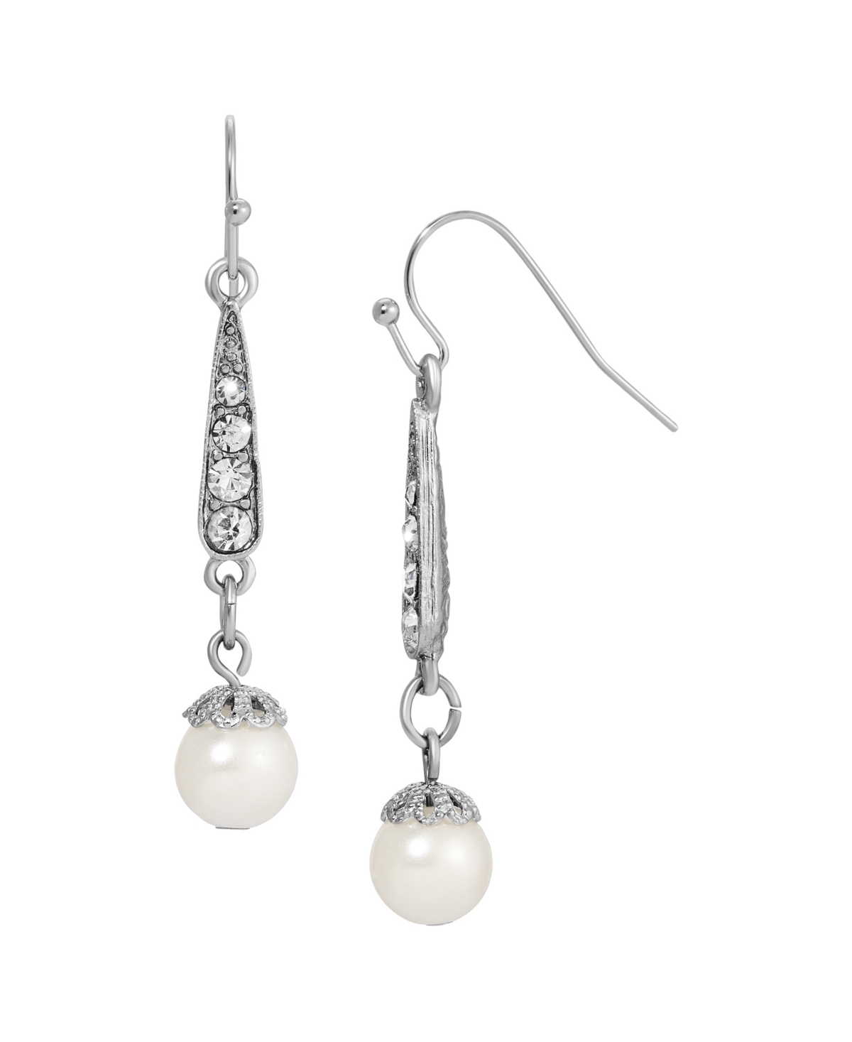 2028 Imitation Pearl Crystal Linear Drop Earring In White