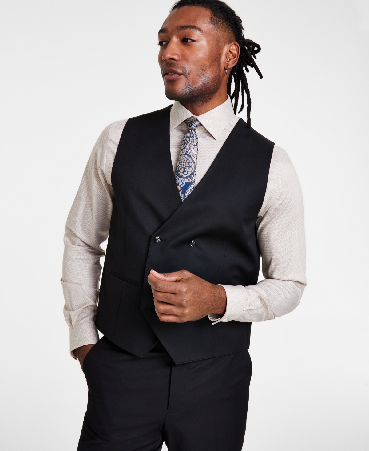 Shop Tayion Collection Men's Classic-fit Solid Double-breasted Suit Vest In Black Solid