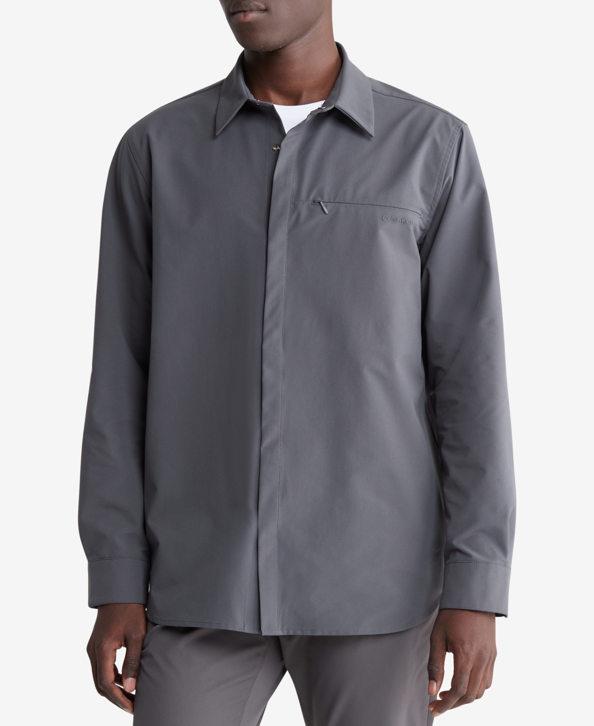 Calvin Klein Men's Athletic Hidden-pocket Shirt In Asphalt