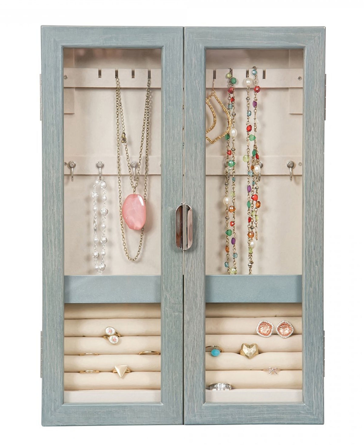 Mele & Co Leia Hanging Jewelry Cabinet In Finish In Oceanside Gray