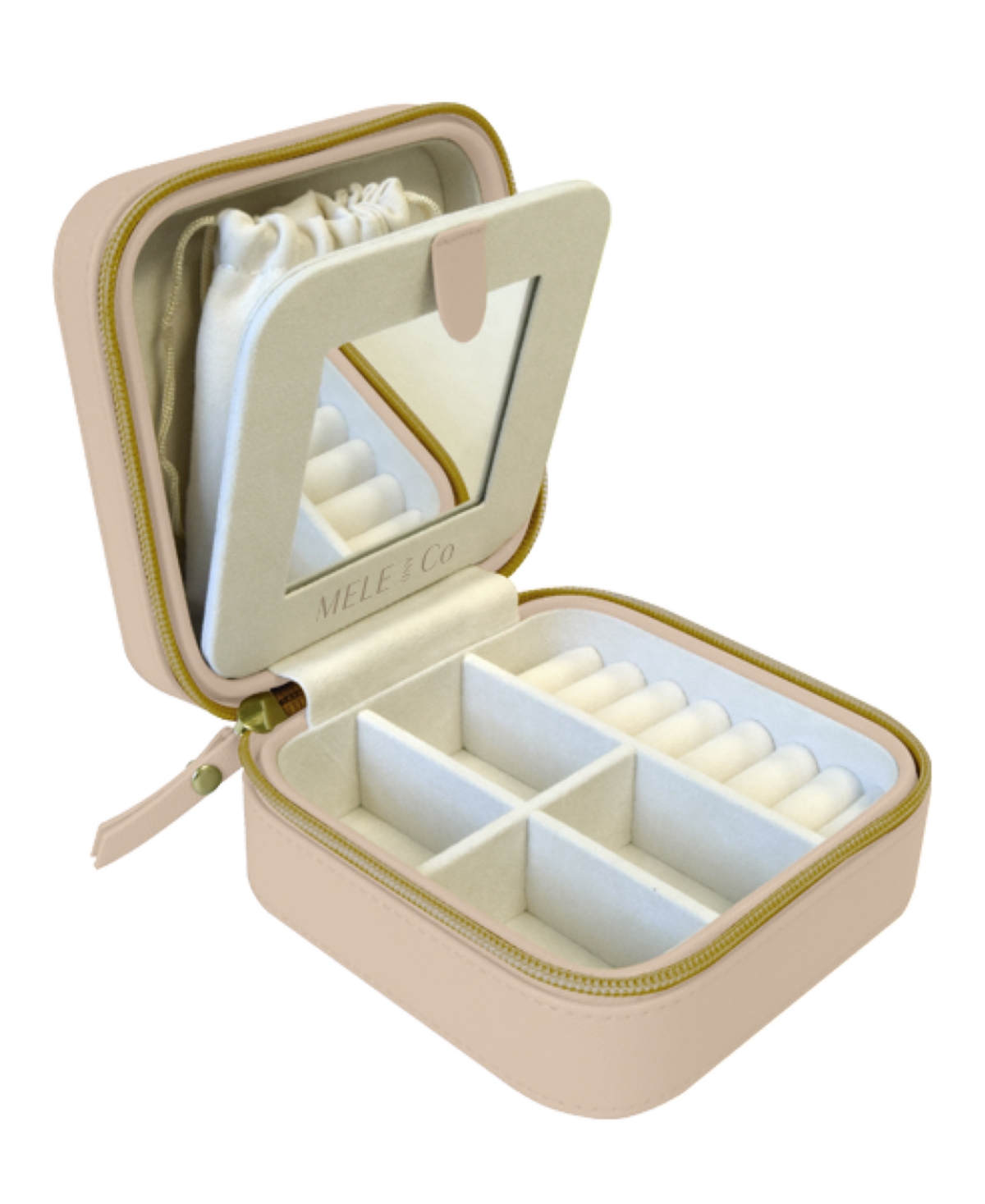 Mele & Co Stow And Go Square Travel Jewelry Case In Leather In Buff