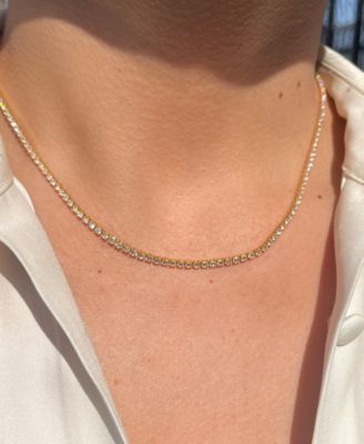 18k Gold-Plated Crystal Tennis Necklace, 14" + 3" extender 