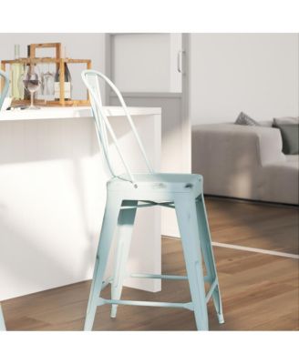 Sabine Metal Indoor-Outdoor Counter Stool With Vertical Slat Back And Integrated Footrest