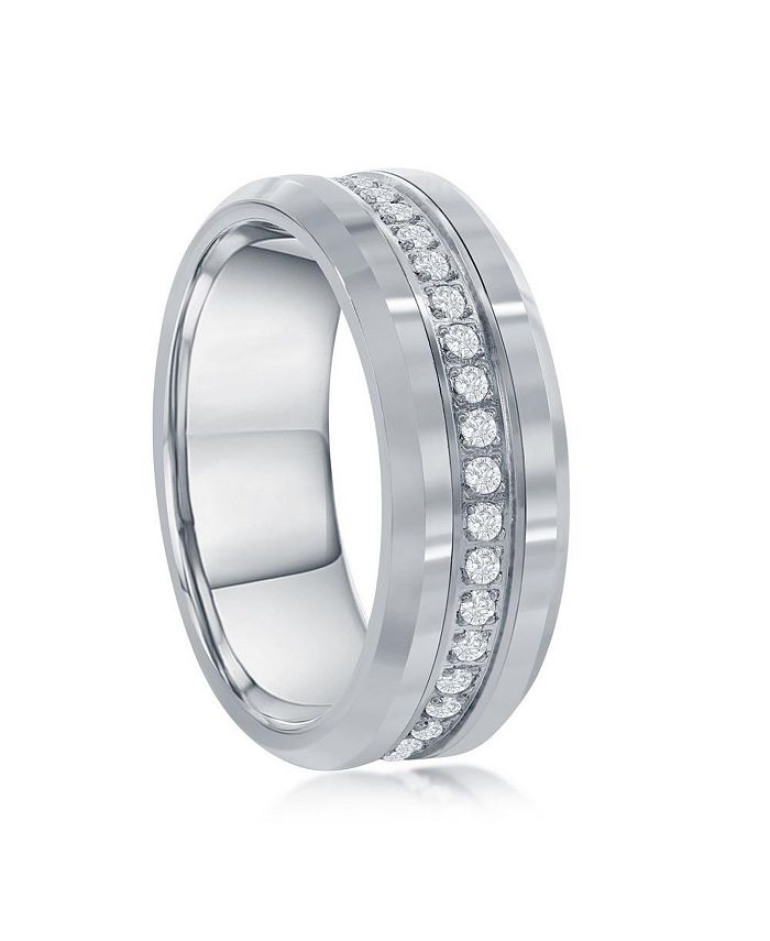 Metallo Polished Silver CZ Eternity Tungsten Band Ring Macy's