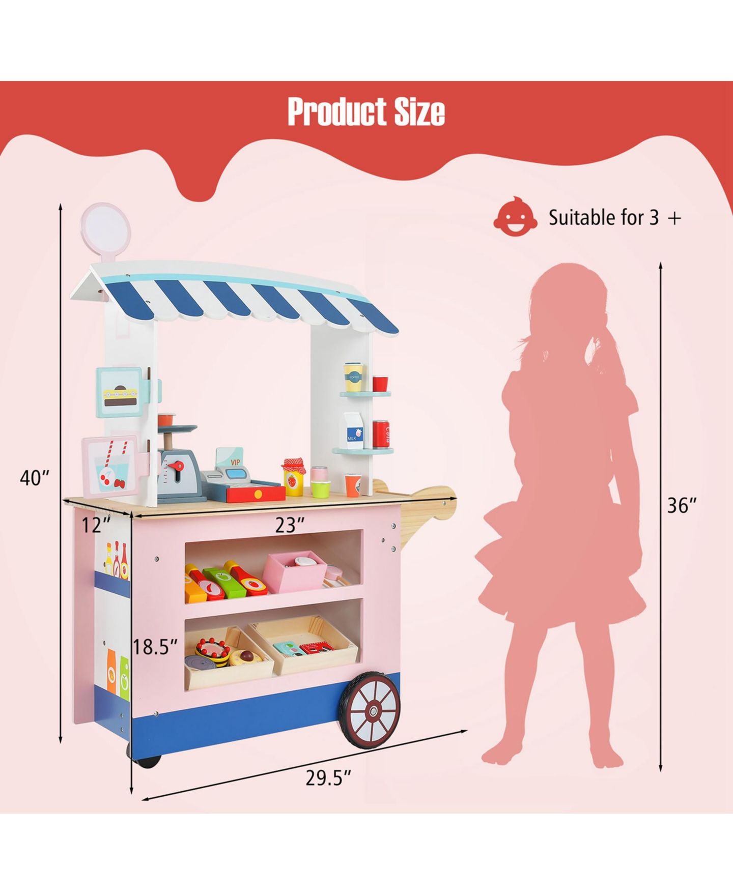 Детские игрушки Costway Food Cart 30-Piece Play Set, Ages 3+ — фото 11