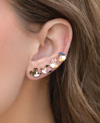 18k Gold-Plated 4-Pc. Set Color Crystal Sweethearts Single Stud Earrings