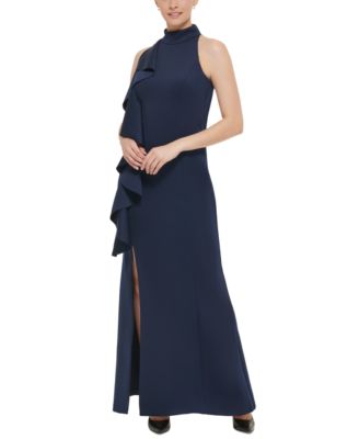 Jessica Howard Petite Ruffled Side Slit Halter Gown Macy s