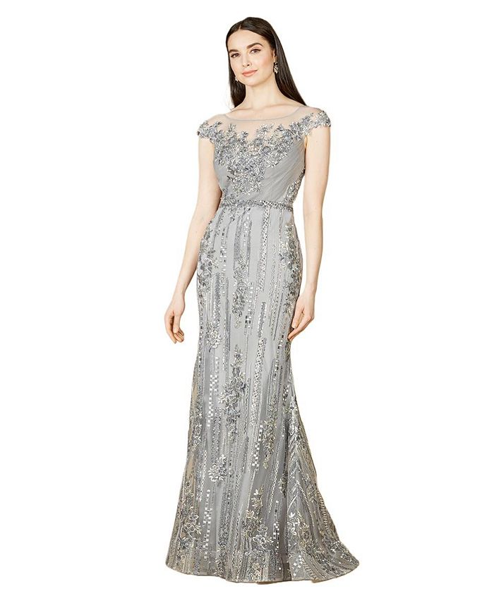 Lara Women's Cap Sleeve, Mermaid Lace Gown with Boat Neck - Macy's
