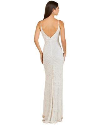 Women's Beaded Spaghetti Strap Fitted Gown