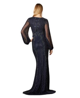 Women's Long Sleeve Beaded Gown