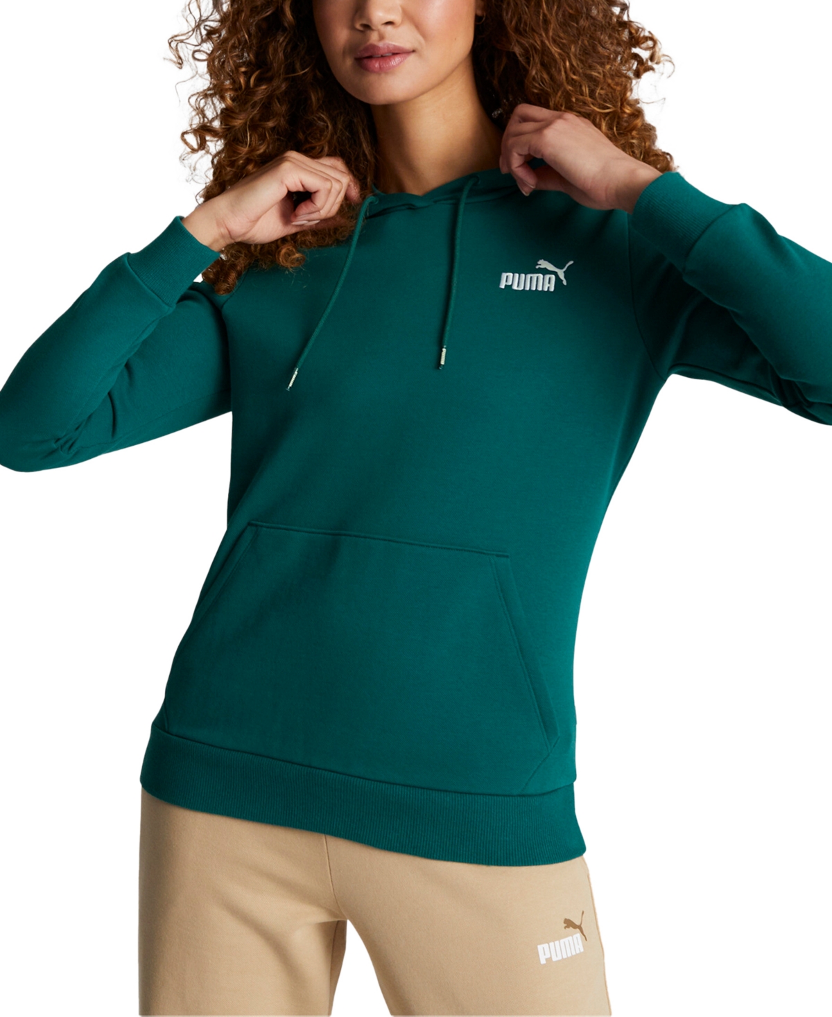 Puma Women's Essentials Embroidered Hooded Fleece Sweatshirt In Malachite