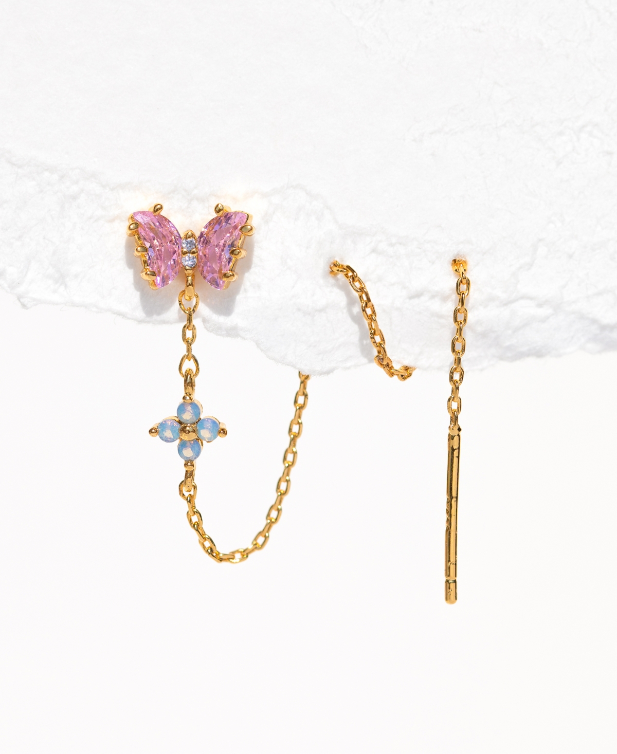 Girls Crew 18kPlated Color Crystal Butterfly & Chain Single Threader Earring - Gold