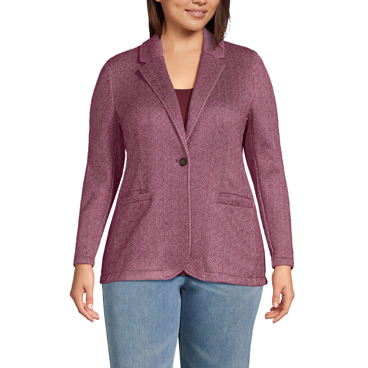 Lands' End Plus Size Sweater Fleece Blazer Jacket - The Blazer