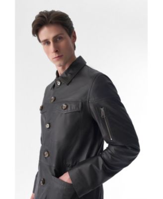 Men's Genuine Leather Safari Coat, Brown