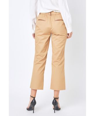 Women's Twill Cropped Flared Hem Pants