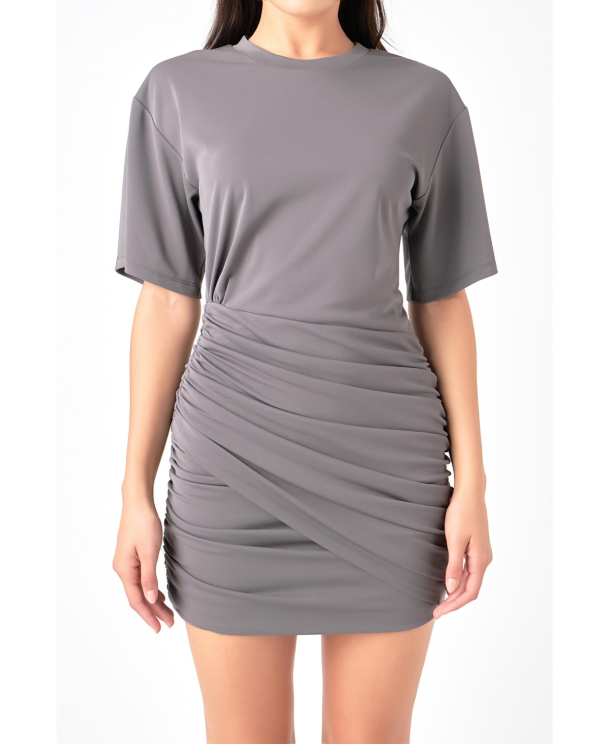Women's Asymmetric Ruched Mini Dress - Charcoal