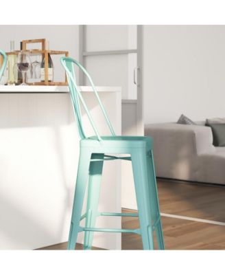 Sabine Metal Indoor-Outdoor Barstool With Vertical Slat Back And Integrated Footrest